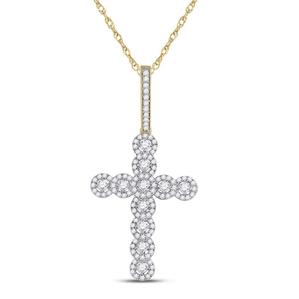 10k Yellow Gold Round Diamond Cross Charm Pendant 3/4 Cttw