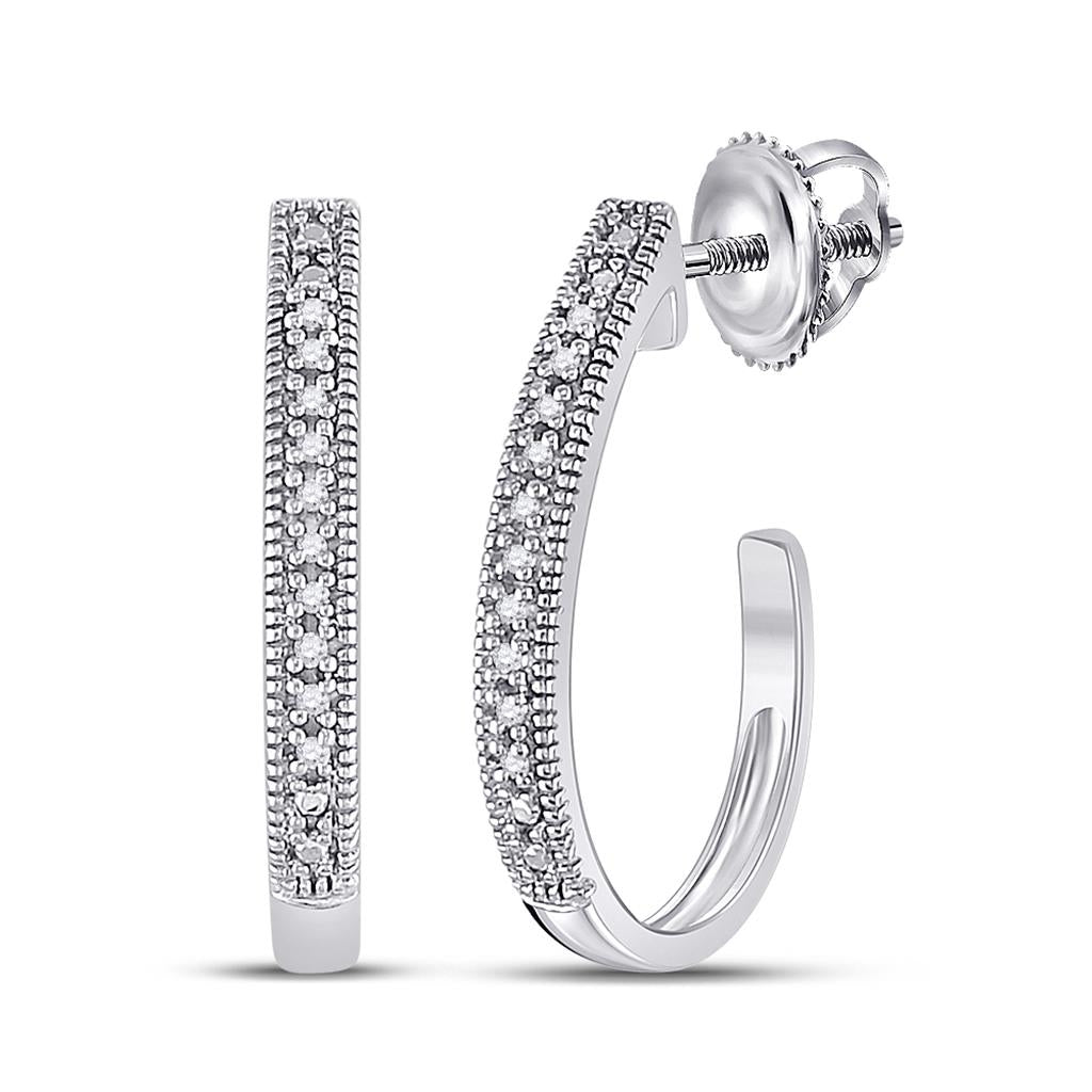 14k White Gold Round Diamond Half J Hoop Earrings .03 Cttw