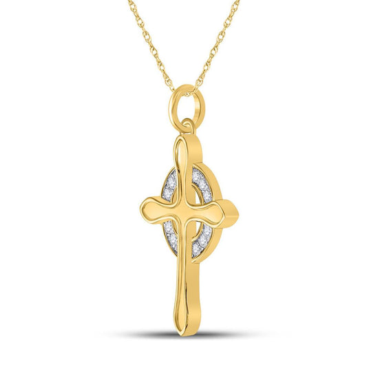 10k Yellow Gold Round Diamond Cross Pendant 1/4 Cttw