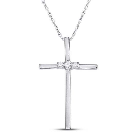 14k White Gold Round Diamond Cross Pendant 1/6 Cttw