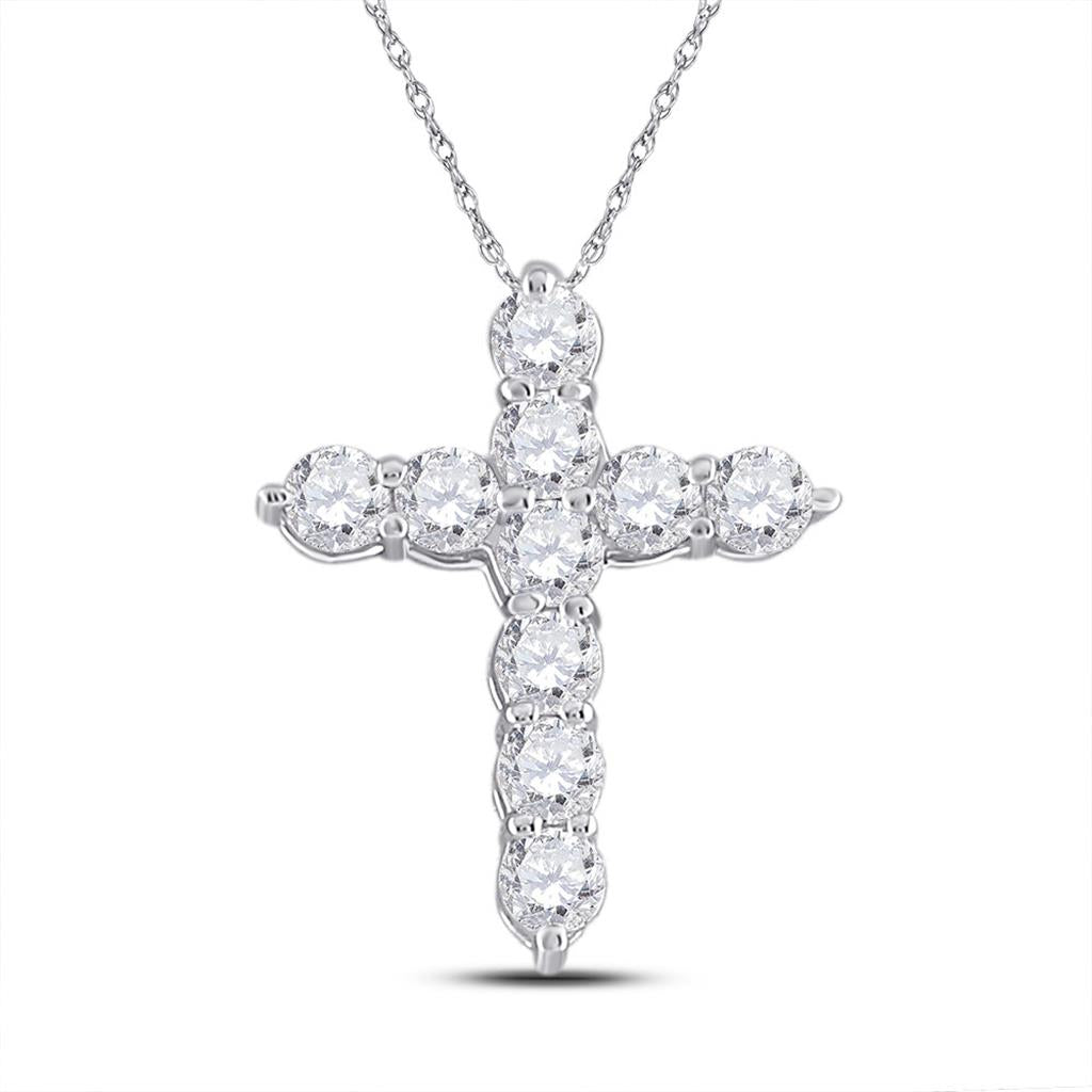 14k White Gold Round Diamond Cross Pendant 1/4 Cttw