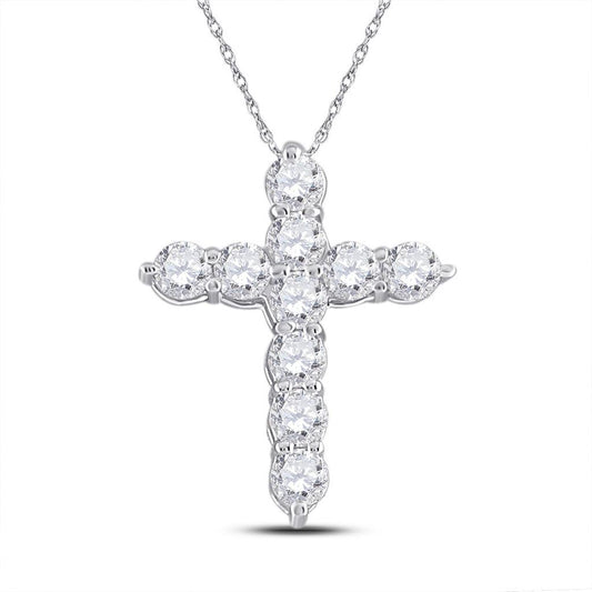 14k White Gold Round Diamond Cross Pendant 1/4 Cttw