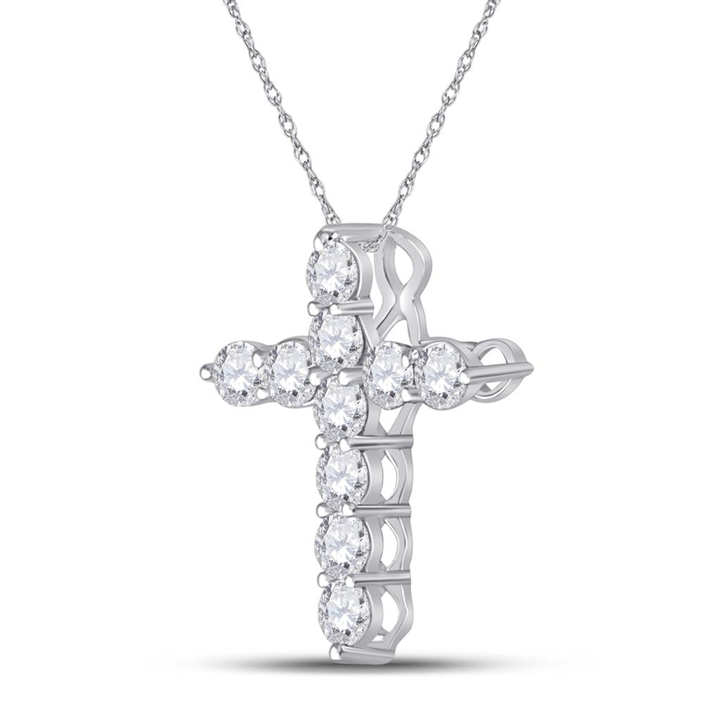 14k White Gold Round Diamond Cross Pendant 1/4 Cttw