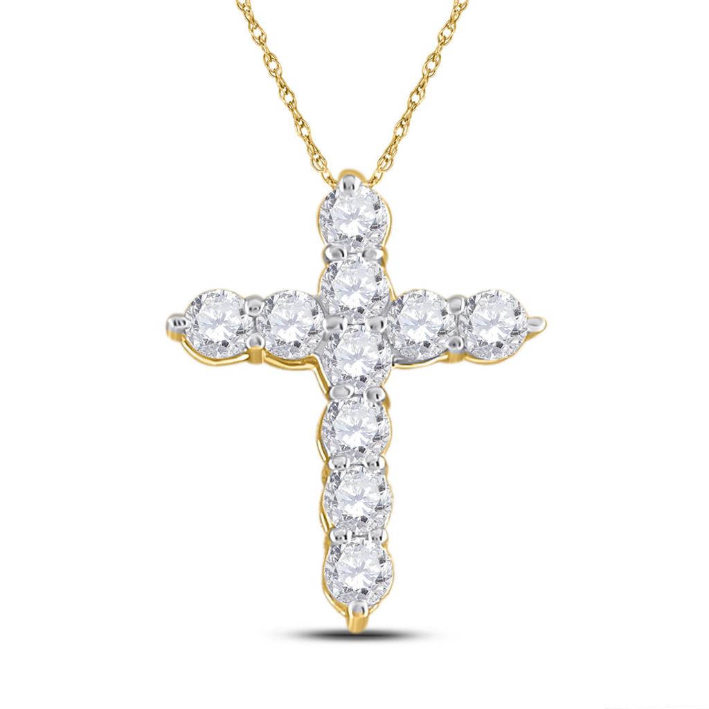 14k Yellow Gold Round Diamond Cross Pendant 1/4 Cttw