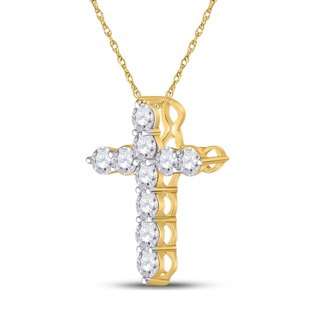 14k Yellow Gold Round Diamond Cross Pendant 1/4 Cttw