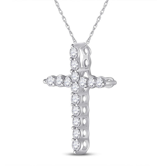 14k White Gold Round Diamond Cross Pendant 1/2 Cttw