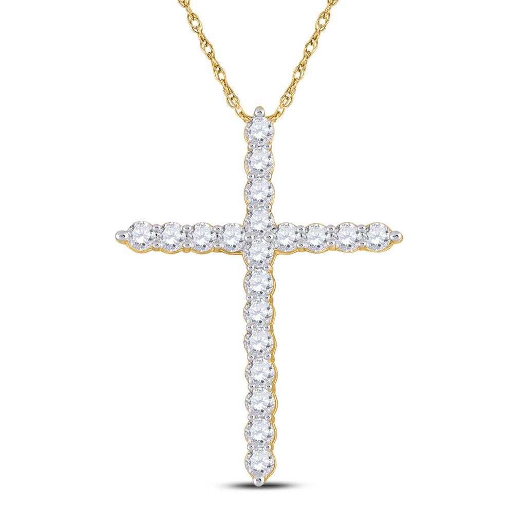 14k Yellow Gold Round Diamond Cross Pendant 3/4 Cttw