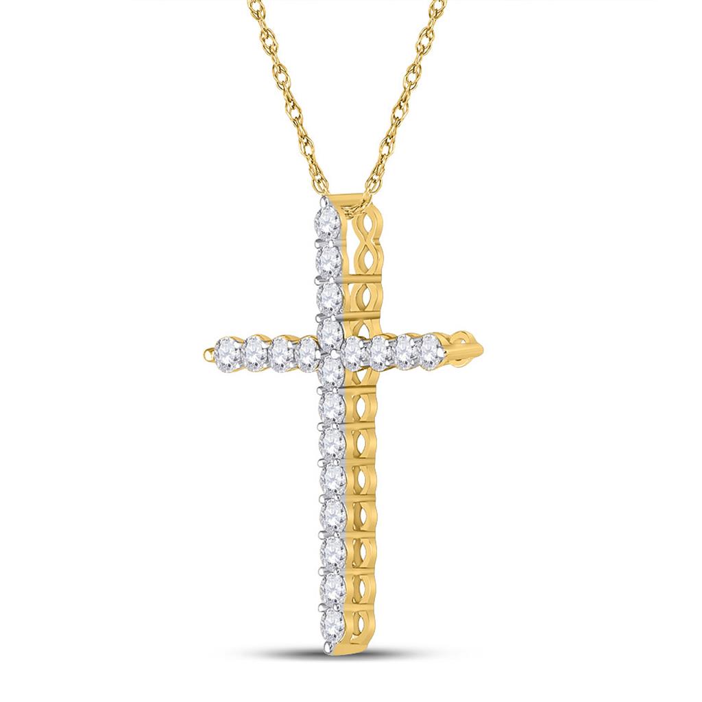 14k Yellow Gold Round Diamond Cross Pendant 3/4 Cttw