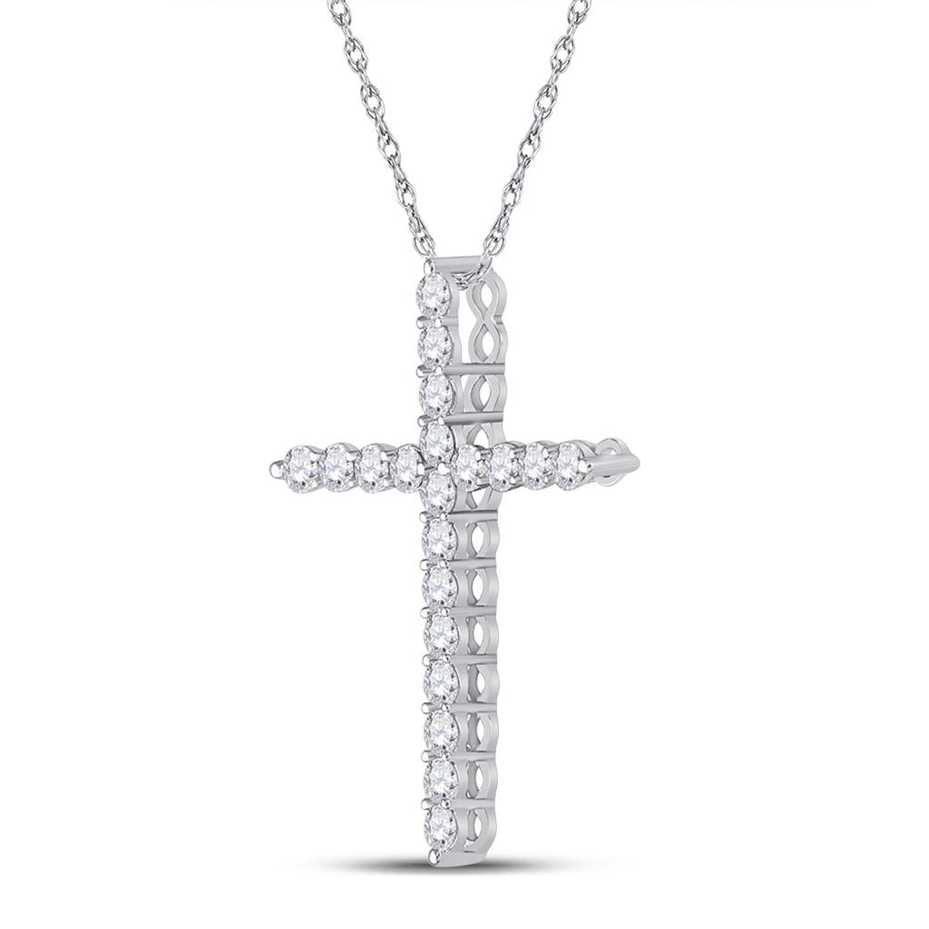 14k White Gold Round Diamond Cross Pendant 3/4 Cttw