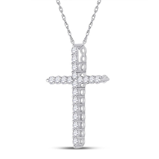 14k White Gold Round Diamond Cross Pendant 3/4 Cttw