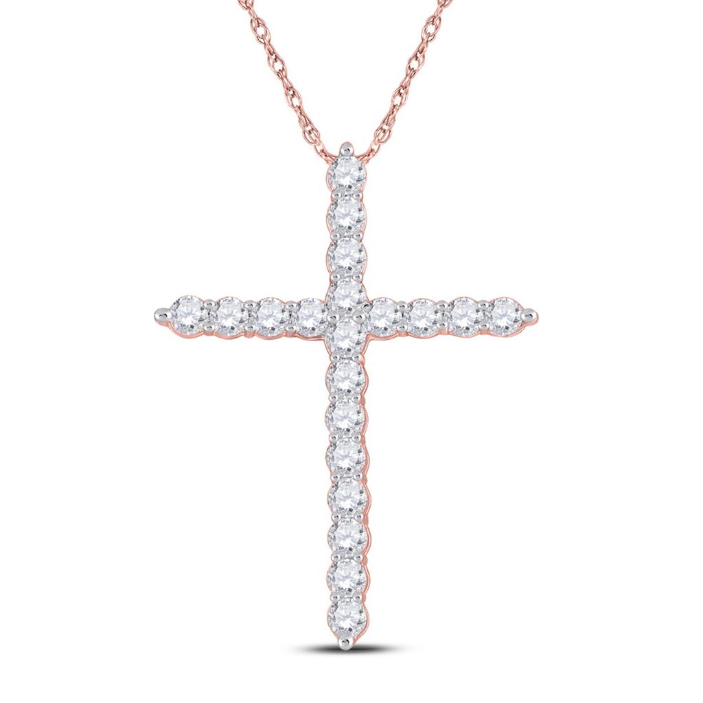 14k Rose Gold Round Diamond Cross Pendant 3/4 Cttw