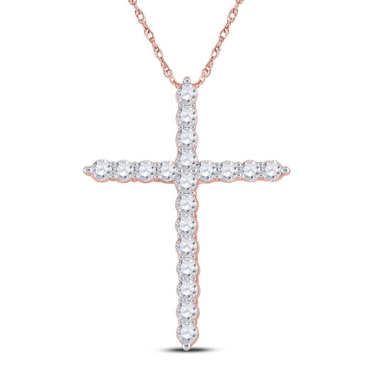 14k Rose Gold Round Diamond Cross Pendant 3/4 Cttw