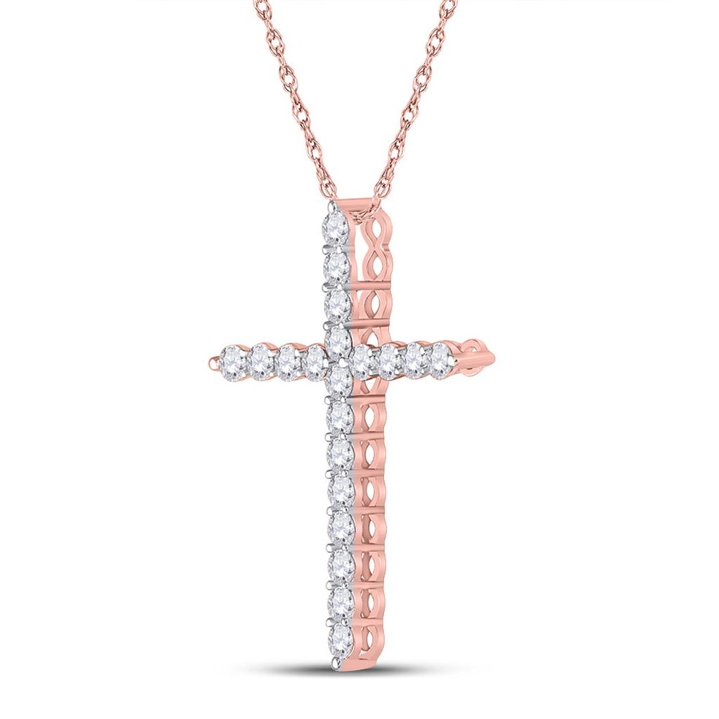 14k Rose Gold Round Diamond Cross Pendant 3/4 Cttw