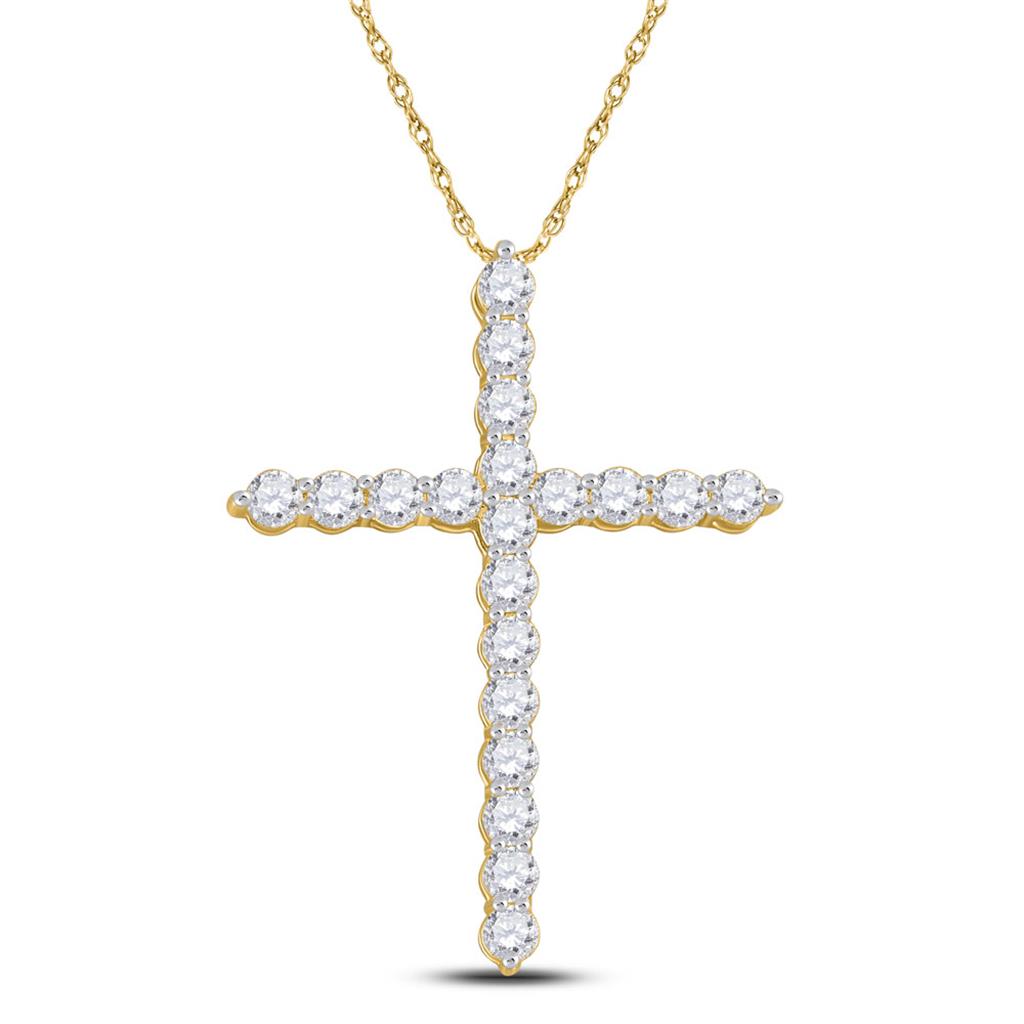 14k Yellow Gold Round Diamond Cross Pendant 1-1/2 Cttw