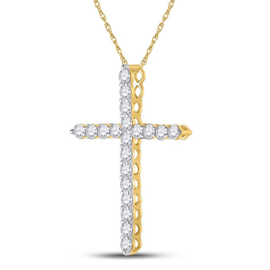 14k Yellow Gold Round Diamond Cross Pendant 1-1/2 Cttw