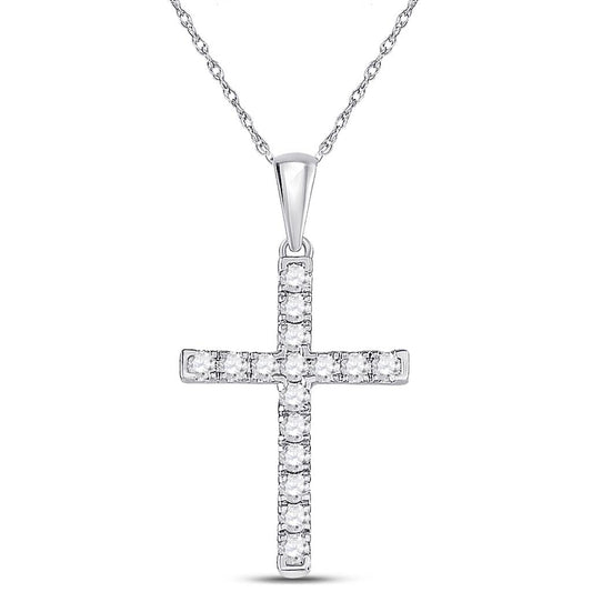 14k White Gold Round Diamond Cross Pendant 1/3 Cttw