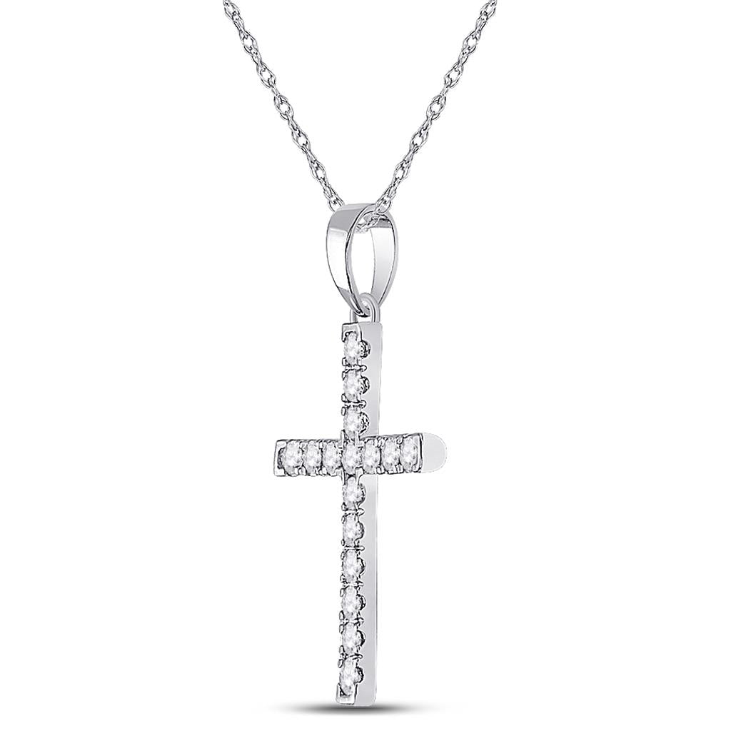 14k White Gold Round Diamond Cross Pendant 1/3 Cttw