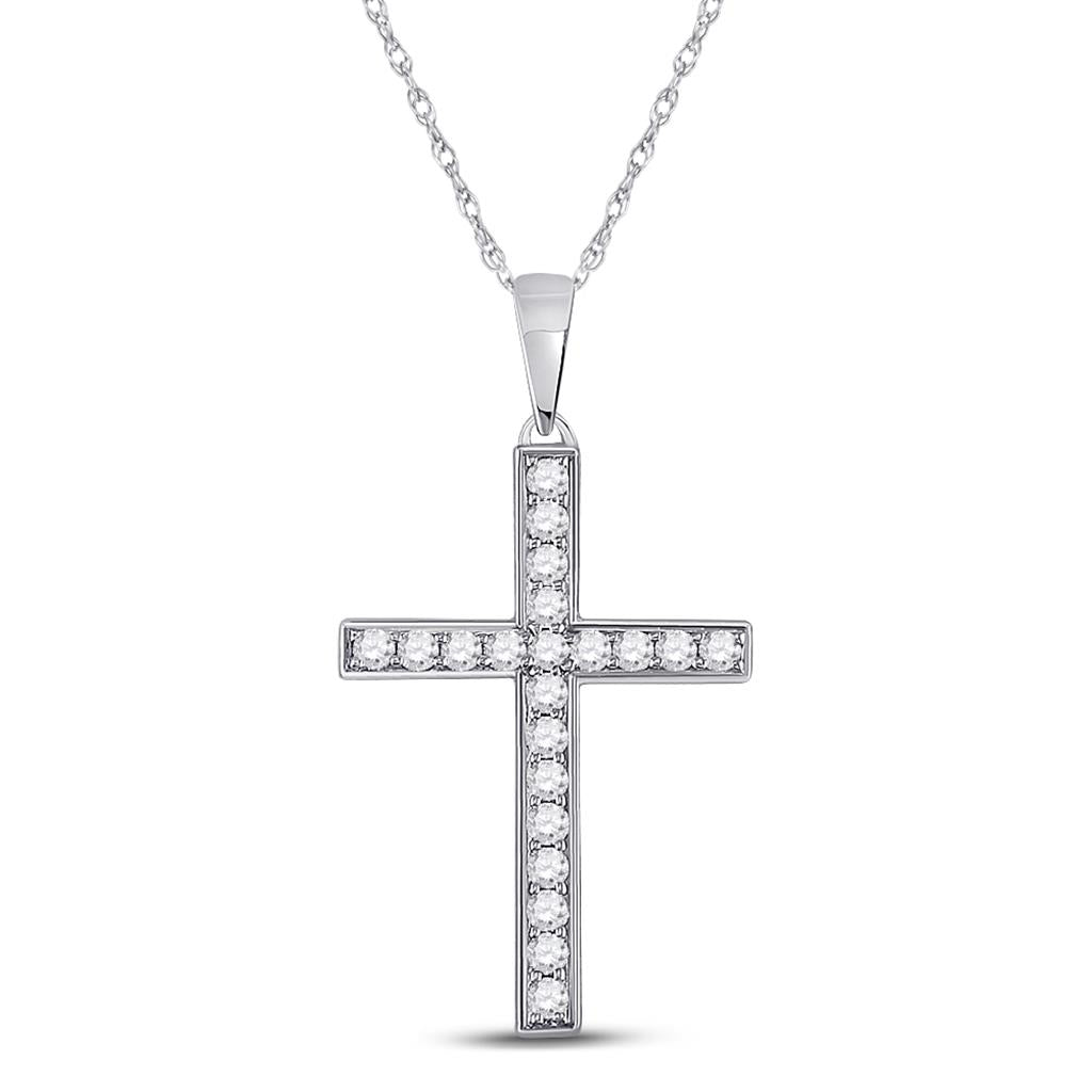 14k White Gold Round Diamond Cross Pendant 1/4 Cttw