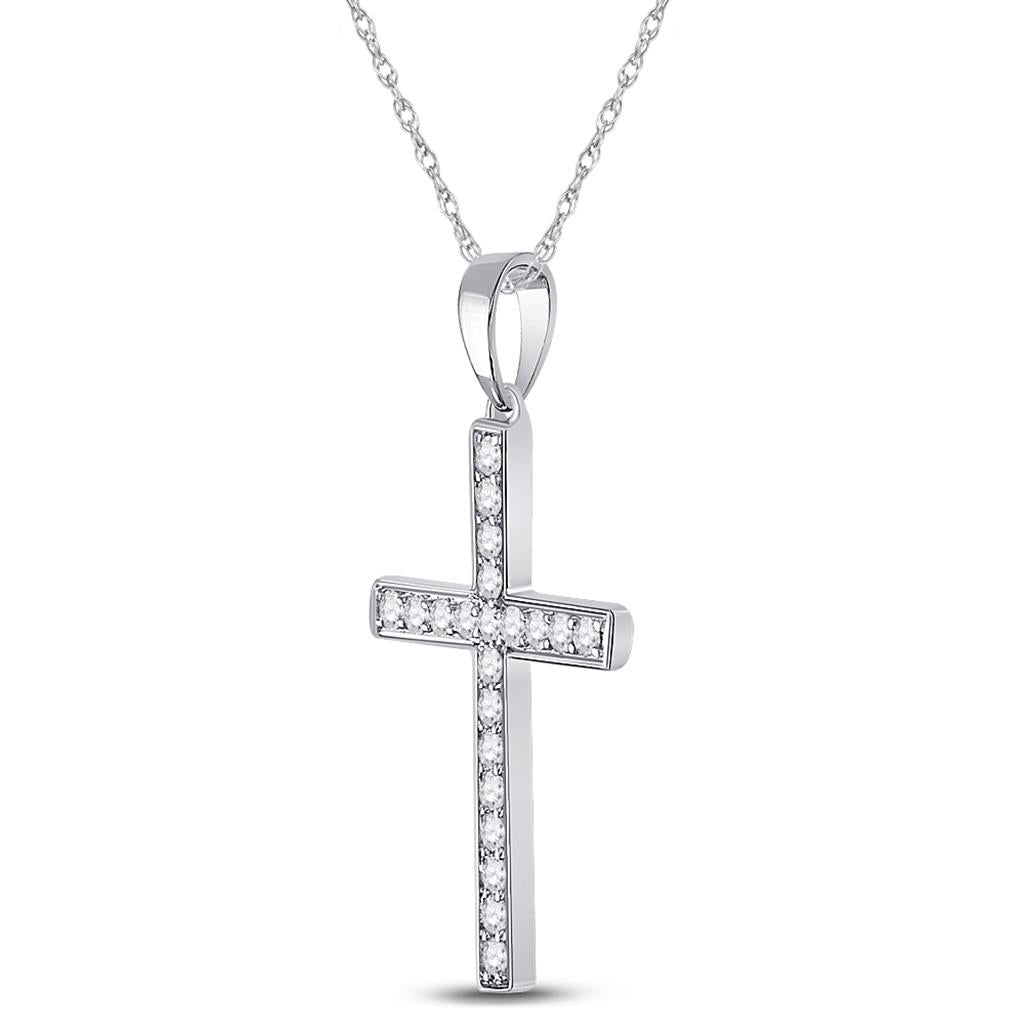 14k White Gold Round Diamond Cross Pendant 1/4 Cttw