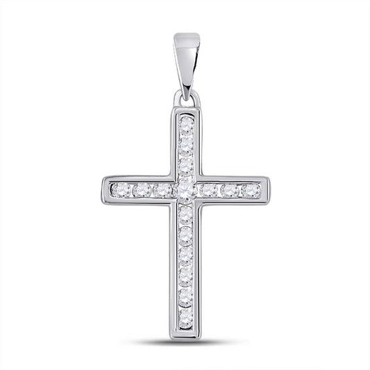 14k White Gold Round Diamond Cross Pendant 1/4 Cttw