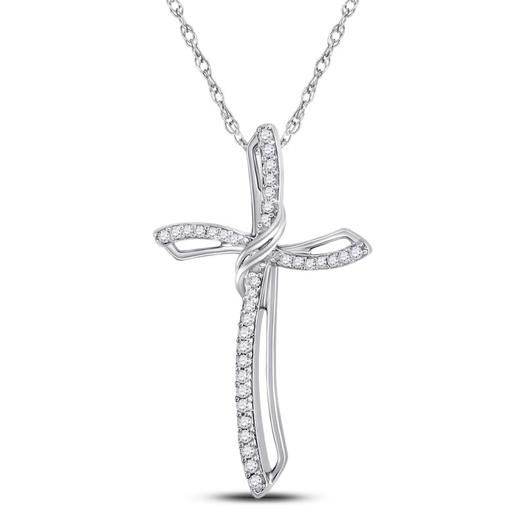 14k White Gold Round Diamond Cross Pendant 1/4 Cttw