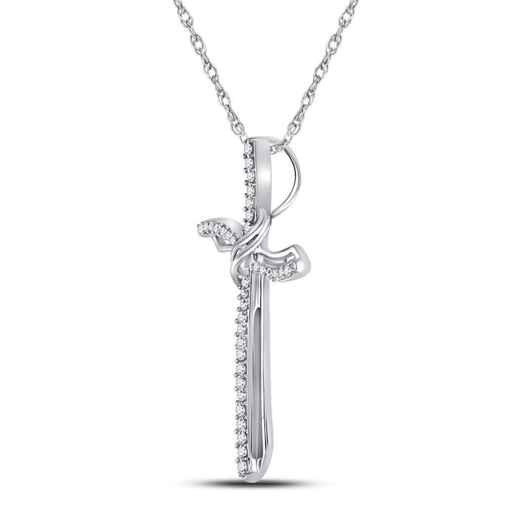 14k White Gold Round Diamond Cross Pendant 1/4 Cttw