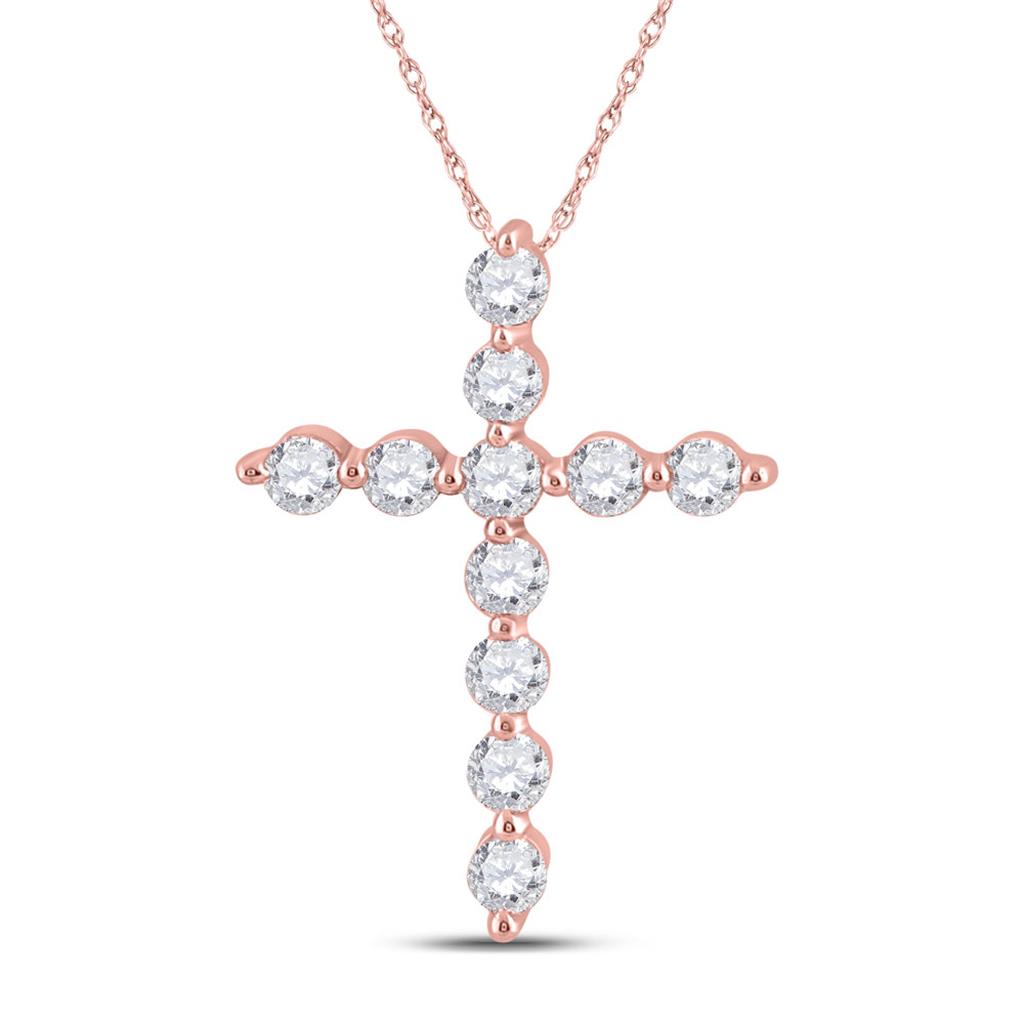 14k Rose Gold Round Diamond Cross Pendant 1/4 Cttw