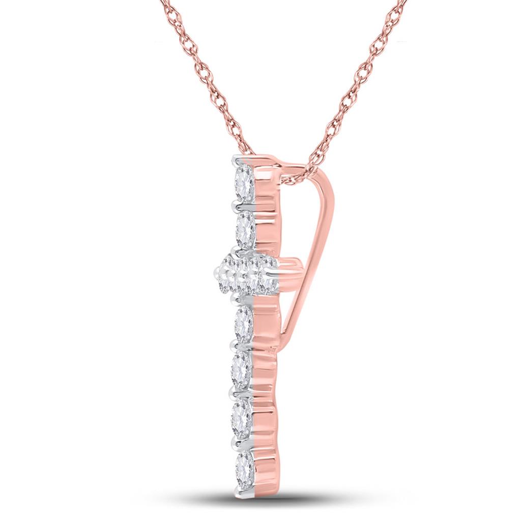 14k Rose Gold Round Diamond Cross Pendant 1/4 Cttw