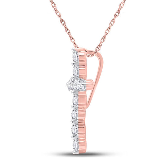 14k Rose Gold Round Diamond Cross Pendant 1/4 Cttw