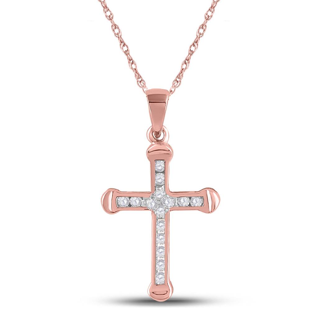 10k Rose Gold Round Diamond Cross Pendant 1/5 Cttw