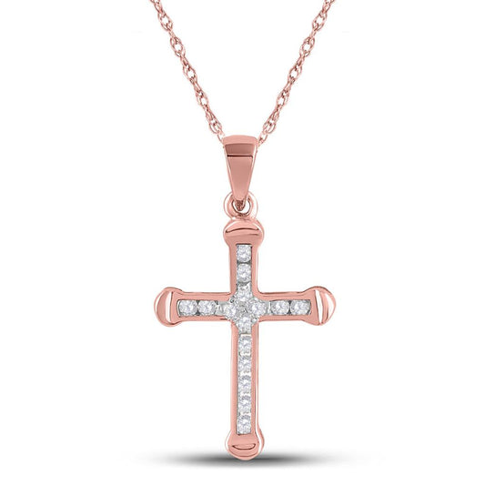 10k Rose Gold Round Diamond Cross Pendant 1/5 Cttw