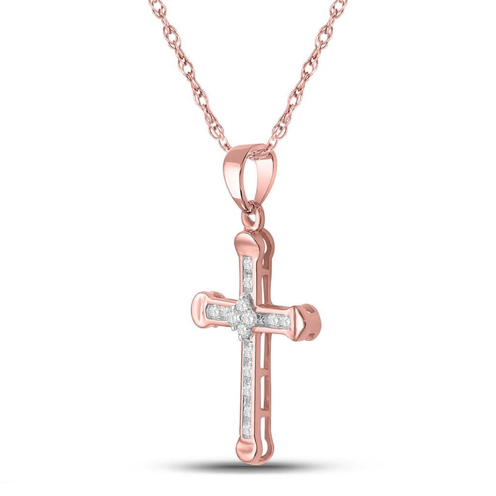 10k Rose Gold Round Diamond Cross Pendant 1/5 Cttw