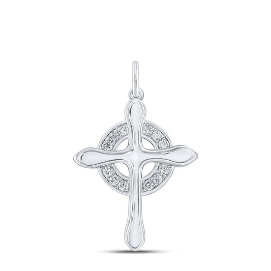 14k White Gold Round Diamond Cross Pendant 1/4 Cttw