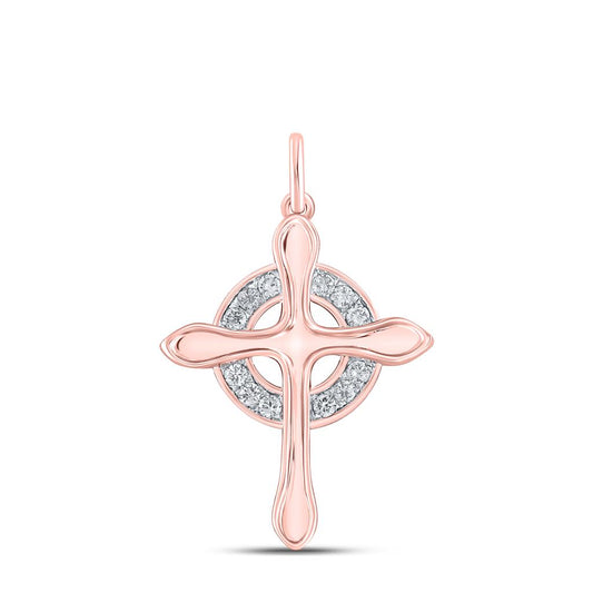 10k Rose Gold Round Diamond Cross Pendant 1/4 Cttw