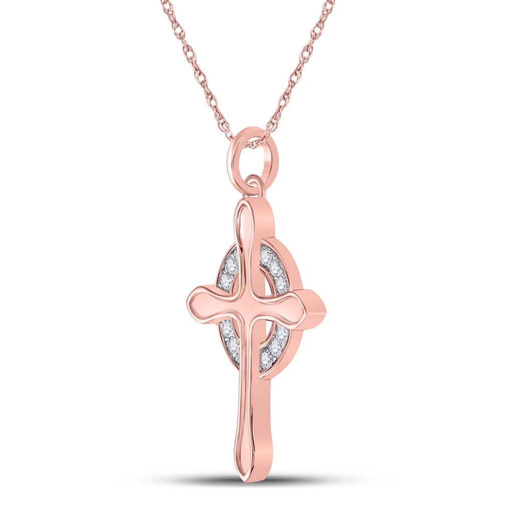 10k Rose Gold Round Diamond Cross Pendant 1/4 Cttw