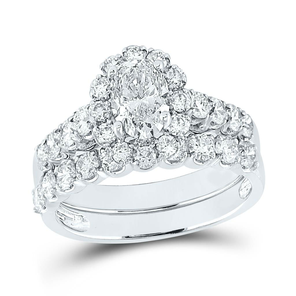 Certified 2.0 Ct. Oval Diamond Infinity Halo Style Bridal Engagement Ring Set in 14K White Gold