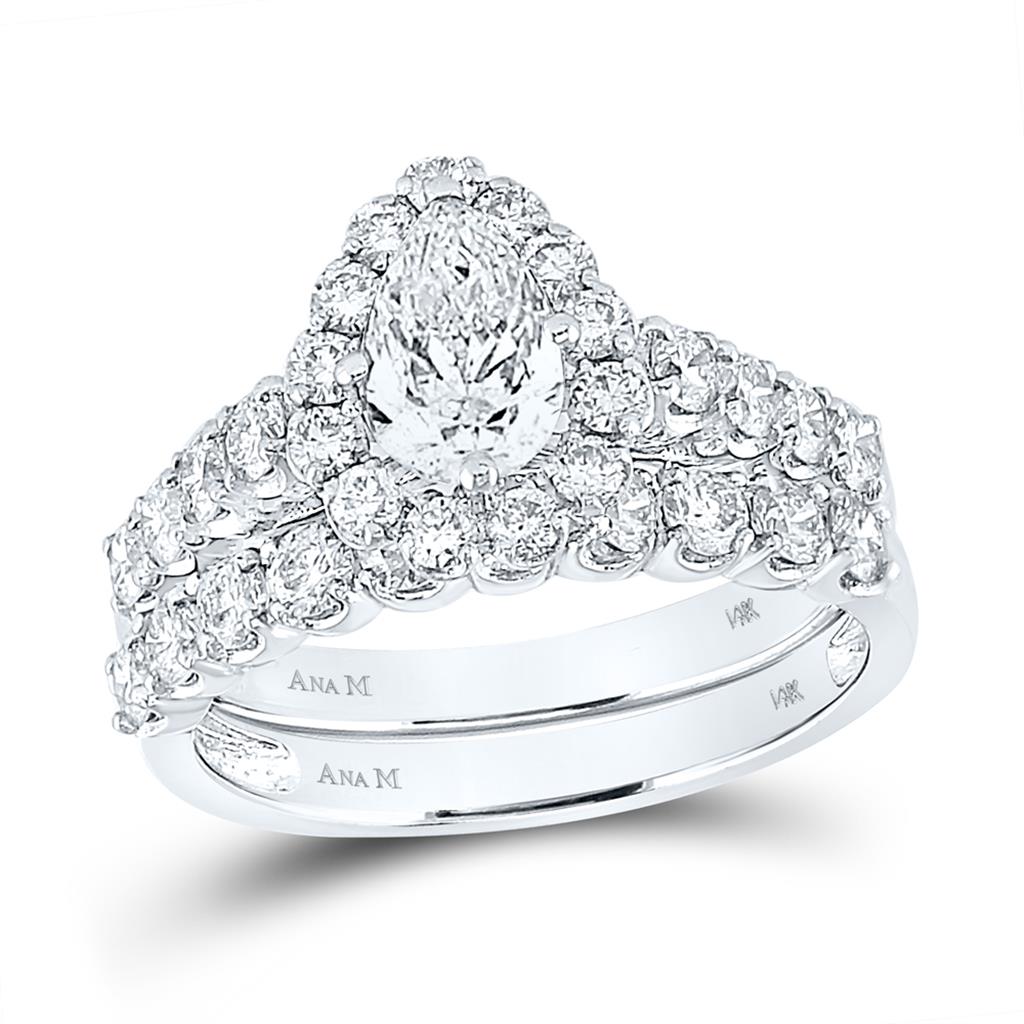 14k White Gold Oval Diamond Bridal Wedding Ring Set 2 Cttw