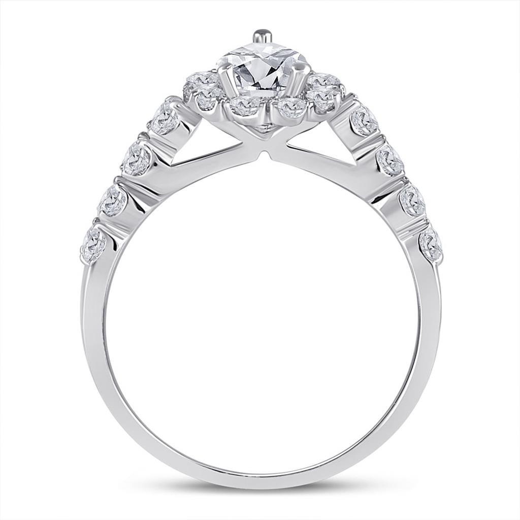 14k White Gold Oval Diamond Bridal Wedding Ring Set 2 Cttw