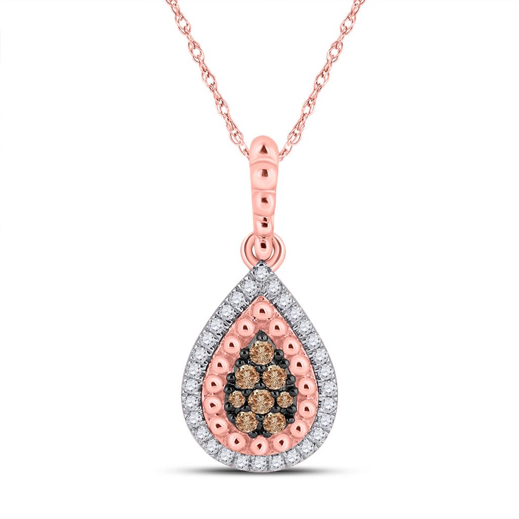 10k Rose Gold Round Brown Diamond Teardrop Pendant 1/4 Cttw