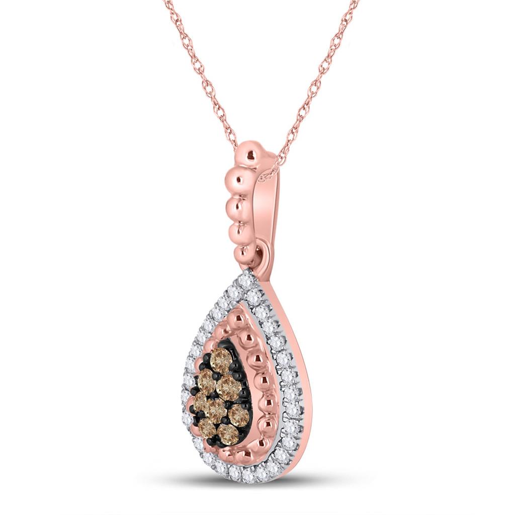 10k Rose Gold Round Brown Diamond Teardrop Pendant 1/4 Cttw