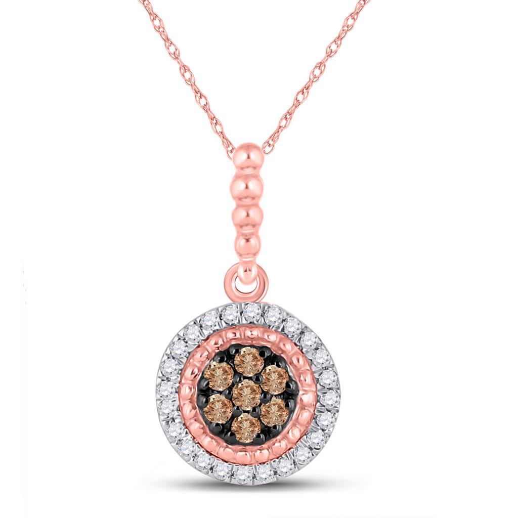 10k Rose Gold Round Brown Diamond Cluster Pendant 1/4 Cttw