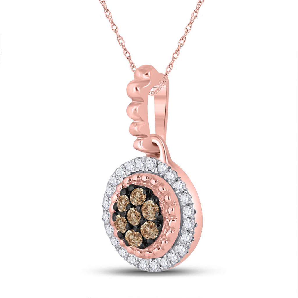 10k Rose Gold Round Brown Diamond Cluster Pendant 1/4 Cttw