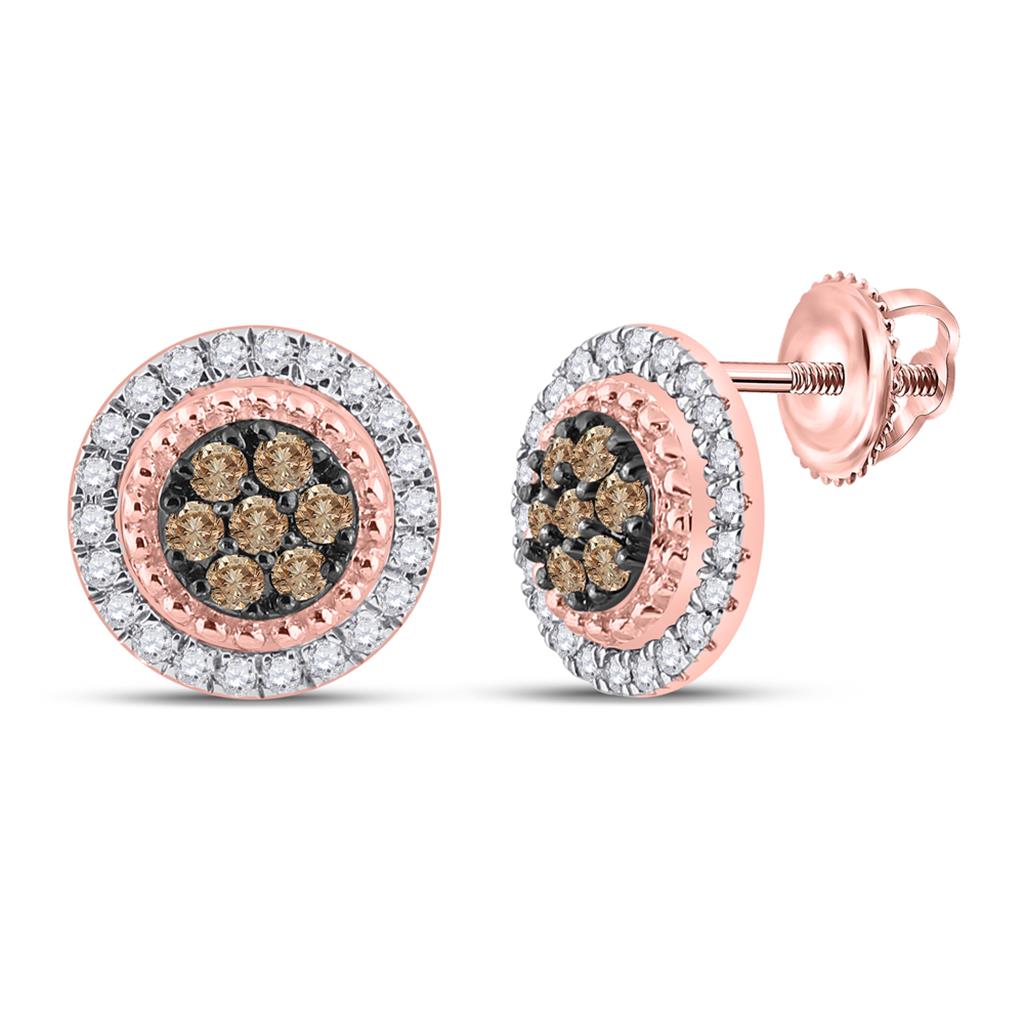 10k Rose Gold Round Brown Diamond Cluster Earrings 3/8 Cttw