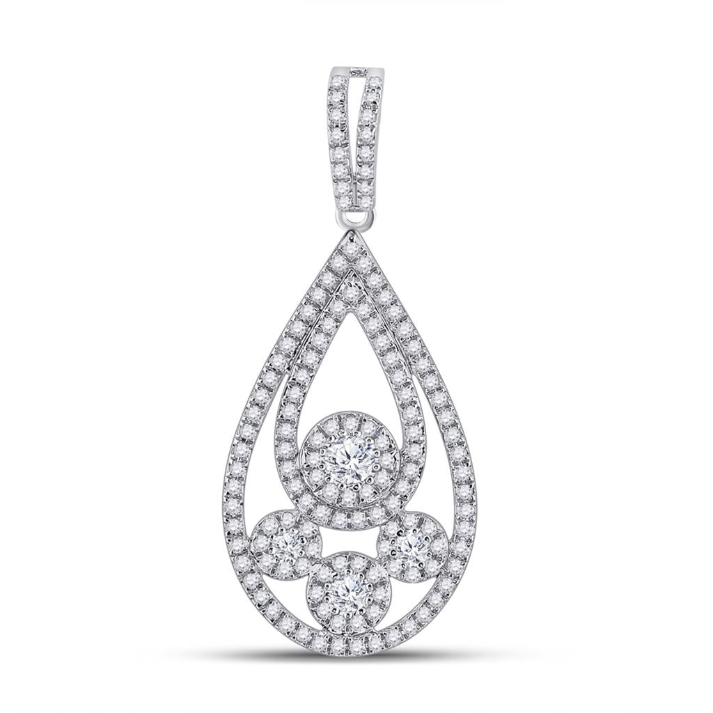 14k White Gold Round Diamond Teardrop Pendant 5/8 Cttw