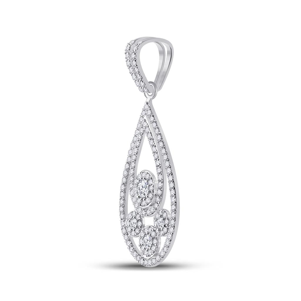 14k White Gold Round Diamond Teardrop Pendant 5/8 Cttw