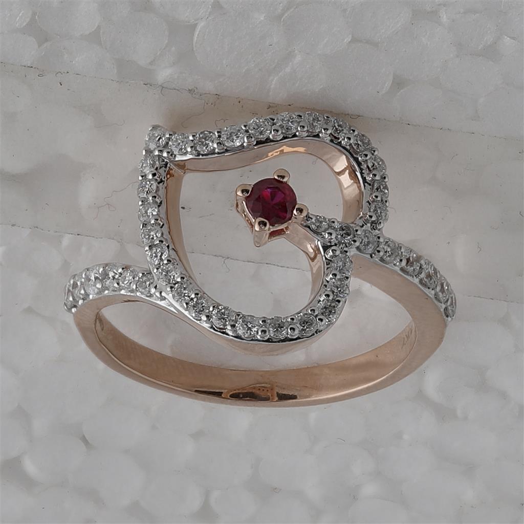 10k Rose Gold Round Ruby Diamond Heart Ring 3/8 Cttw