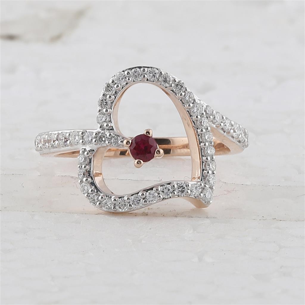 10k Rose Gold Round Ruby Diamond Heart Ring 3/8 Cttw