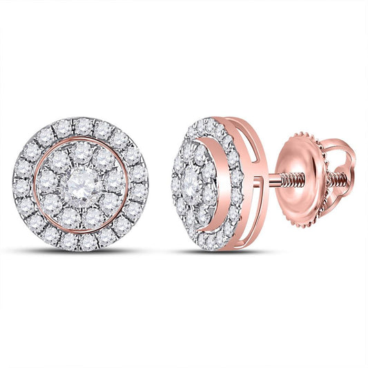 1.0 Ct. Natural Diamond Cluster Style Diamond Stud Earrings in 14K Rose (Pink) Gold