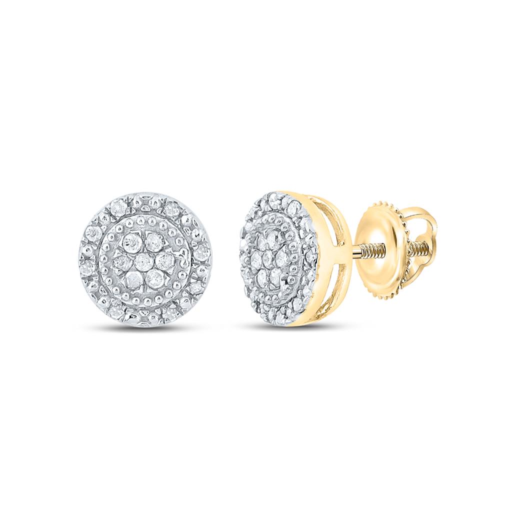 10k Yellow Gold Round Diamond Cluster Earrings 1/10 Cttw