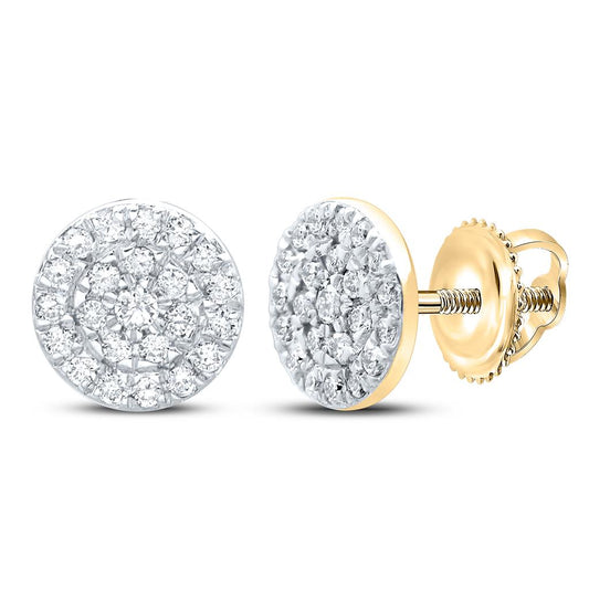 10k Yellow Gold Round Diamond Cluster Earrings 1/8 Cttw